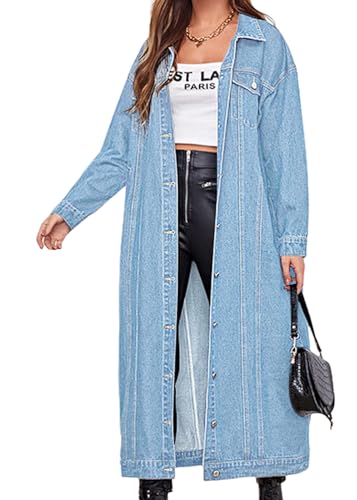 ORANDESIGNE Damen Denim Trenchcoat Jeansjacke ang Elegant Herbst Winter Jeansmantel Lang Knöpfe Revers Zerrissen Jeans Mantel Parka Jacke mit Tasten G Hellblau XS ORANDESIGNE Damen Denim Trenchcoat Jeansjacke ang Elegant Herbst Winter Jeansmantel Lang Knöpfe Revers Zerrissen Jeans Mantel Parka Jacke mit Tasten G Hellblau XS von ORANDESIGNE