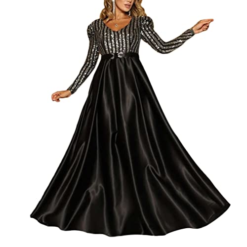 ORANDESIGNE Damen Drapiert Rückenfreies Tiefer V-Ausschnitt Schlitz Elegante Plissee Paillettenkleid Maxikleid Abendkleid Ballkleid Schaukelkleid H Silber XXL von ORANDESIGNE