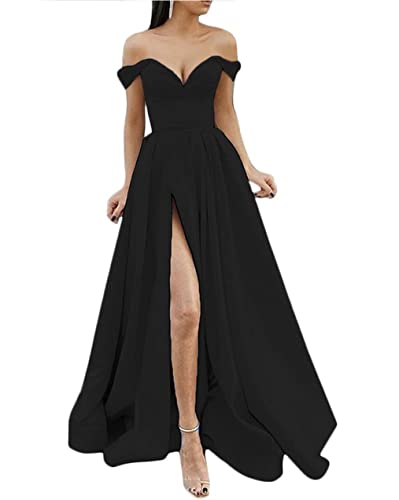 ORANDESIGNE Damen Drapiert Trägerloses Kleid Rückenfreies V-Ausschnitt Schlitz Elegante Maxikleid Abendkleid Großer Saum Ballkleid E Schwarz M von ORANDESIGNE