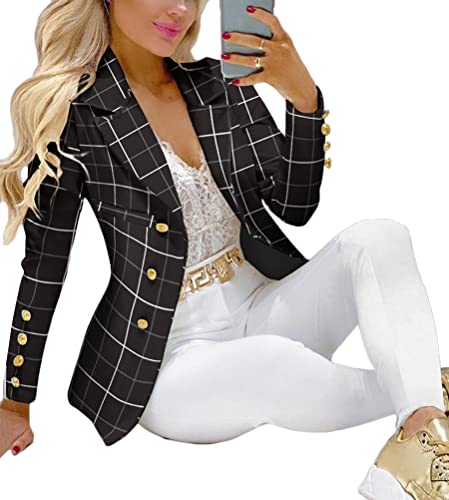 ORANDESIGNE Damen Dreiteiliger Anzug Set Revers Business Büro Formal Blazer Langarm Anzugjacke Hosenanzug Slim Fit Jacke Hose 2 Stück A Schwarz, XXL von ORANDESIGNE