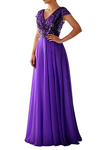 ORANDESIGNE Damen Elegant Ballkleider V-Ausschnitt Spitze Ärmellos Party Slim Abend Brautkleid Ballkleid Chiffon Lang Cocktailkleider Abendkleider Z1 Violett L von ORANDESIGNE