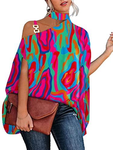 ORANDESIGNE Damen Elegant Bluse Einfarbig Neckholder Kurzarm Lässig Oberteile Hemd Blusen Shit Oberteile Tops Frauen Sommer Loose Fit B Rosarot 01 XL von ORANDESIGNE