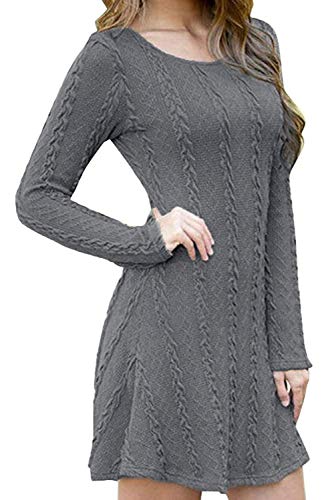 ORANDESIGNE Damen Elegant Pulloverkleid Strickkleid Herbst Winter Langarm Strickpullover Minikleid Cocktailkleider Sweater Slim Fit Grau DE 36 von ORANDESIGNE