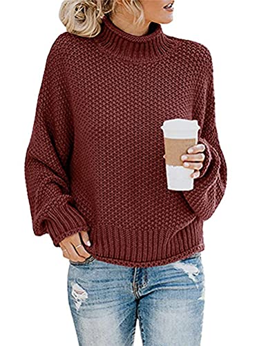 ORANDESIGNE Damen Elegant Rollkragenpullover Oversize Langarm Beiläufige Grobstrickpullover Strickpullover Sweatshirts A Dunkelgrau L von ORANDESIGNE