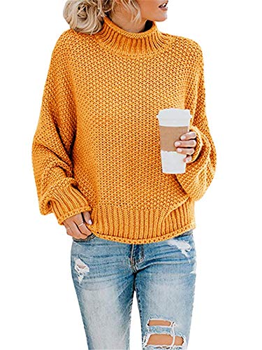 ORANDESIGNE Damen Elegant Rollkragenpullover Oversize Langarm Beiläufige Grobstrickpullover Strickpullover Sweatshirts A Gelb XXL von ORANDESIGNE