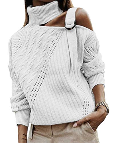 ORANDESIGNE Damen Elegant Rollkragenpullover Oversize Langarm Beiläufige Grobstrickpullover Strickpullover Sweatshirts B Weiß 40 von ORANDESIGNE