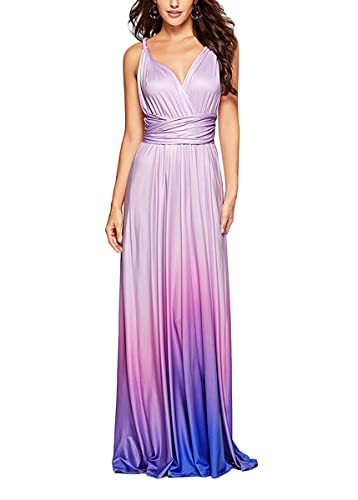 ORANDESIGNE Damen Elegante Brautjungfernkleid Multiway V-Ausschnitt Rückenfrei Partykleid Ärmellos Schulterfrei Bodenlang Cocktailkleid Formal Abendkleid Abschlussball Ballkleid A Violett XL von ORANDESIGNE