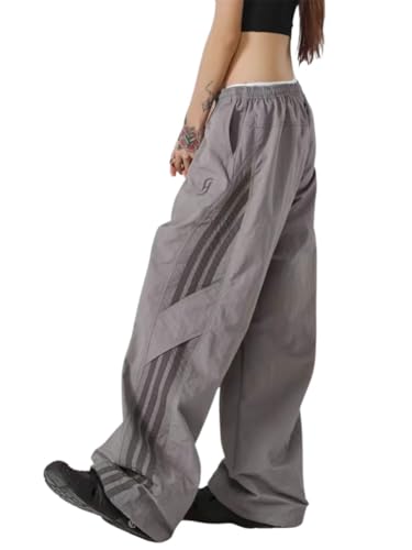 ORANDESIGNE Damen Fallschirm Sweathose Y2k Gestreifte Baggy Trainingshose Kordelzug Unisex Streetwear Weites Bein Freizeithose Jogginghose mit Kordelzug A Grau XL ORANDESIGNE Damen Fallschirm Sweathose Y2k Gestreifte Baggy Trainingshose Kordelzug Unisex Streetwear Weites Bein Freizeithose Jogginghose mit Kordelzug A Grau XL von ORANDESIGNE
