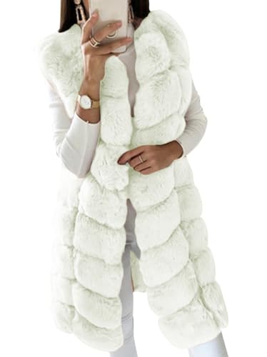 ORANDESIGNE Damen Faux Pelz Weste Mantel Ärmellos Jacke Weste Winter Kunstpelz Weste Fellweste Große Größen Winterjacke Lange Mantel Outwear Warm Pelzweste Pelzjacke Pelzmantel A Beige M von ORANDESIGNE