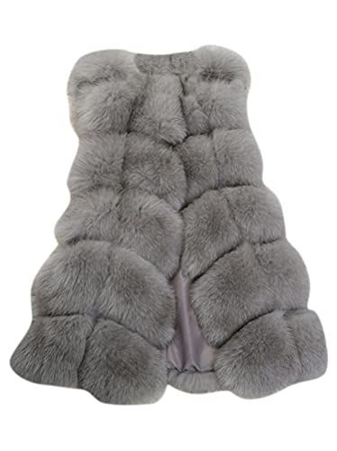 ORANDESIGNE Damen Faux Pelz Weste Mantel Ärmellos Jacke Weste Winter Kunstpelz Weste Fellweste Große Größen Winterjacke Lange Mantel Outwear Warm Pelzweste Pelzjacke Pelzmantel B Grau XXL von ORANDESIGNE