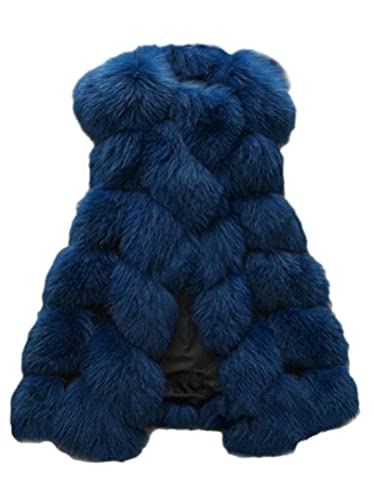 ORANDESIGNE Damen Faux Pelz Weste Mantel Ärmellos Jacke Weste Winter Kunstpelz Weste Fellweste Große Größen Winterjacke Lange Mantel Outwear Warm Pelzweste Pelzjacke Pelzmantel B Marine 3XL von ORANDESIGNE
