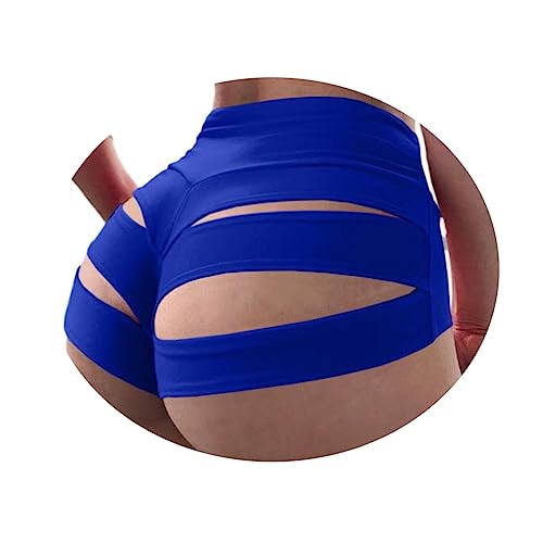 ORANDESIGNE Scrunch Butt Sportshorts Damen Push Up Booty Nahtlos Biker Yoga Fitness Gym Shorts Hohe Taille Pole Dance Rüschen Bikini Rave Cut Out Clubwear A Blau L von ORANDESIGNE