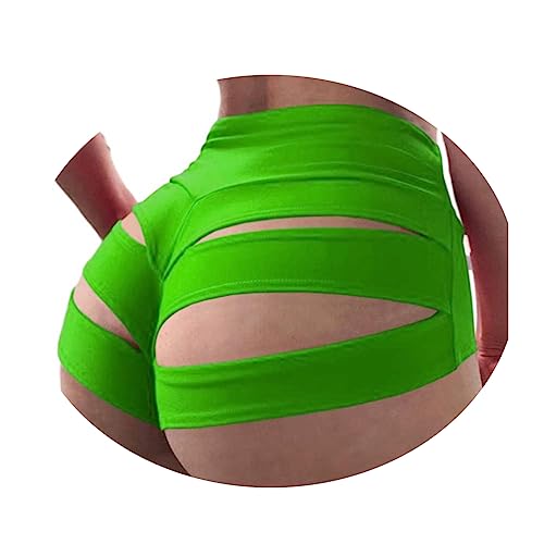 ORANDESIGNE Scrunch Butt Sportshorts Damen Push Up Booty Nahtlos Biker Yoga Fitness Gym Shorts Hohe Taille Pole Dance Rüschen Bikini Rave Cut Out Clubwear A Grün 3XL von ORANDESIGNE