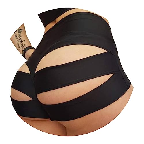 ORANDESIGNE Scrunch Butt Sportshorts Damen Push Up Booty Nahtlos Biker Yoga Fitness Gym Shorts Hohe Taille Pole Dance Rüschen Bikini Rave Cut Out Clubwear A Schwarz XXL von ORANDESIGNE