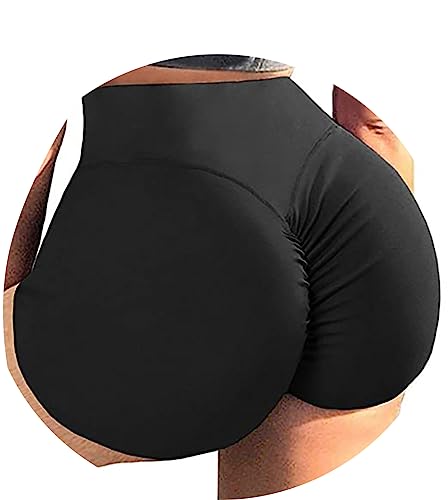 ORANDESIGNE Scrunch Butt Sportshorts Damen Push Up Booty Nahtlos Biker Yoga Fitness Gym Shorts Hohe Taille Pole Dance Rüschen Bikini Rave Cut Out Clubwear B Schwarz XL von ORANDESIGNE