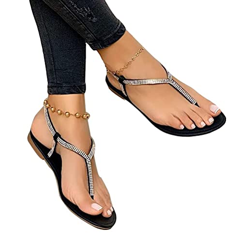 ORANDESIGNE Damen Flip Flops Flache Sandalen Zehentrenner Sandals Flip Toe-Thong Sommerschuhe Frauen Schaftsandalen Elegant Römersandalen Riemchensandale Sommer Strandschuhe C Schwarz 35 EU von ORANDESIGNE