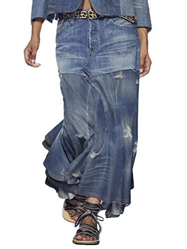 ORANDESIGNE Damen Freizeit Rock A-Linie Lässig Voller Länge Boutique Blau Denim Jeans Rock im Used Look C Dunkelblau 40 ORANDESIGNE Damen Freizeit Rock A-Linie Lässig Voller Länge Boutique Blau Denim Jeans Rock im Used Look C Dunkelblau 40 von ORANDESIGNE