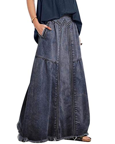 ORANDESIGNE Damen Freizeit Rock A-Linie Lässig Voller Länge Boutique Blau Denim Jeans Rock im Used Look Grau 38 von ORANDESIGNE