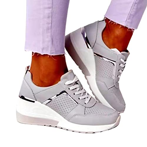 ORANDESIGNE Damen Freizeitschuhe Mode Keilabsatz Flache Schuhe Reißverschluss Schnüren Bequeme Damen Sneakers weiblich vulkanisierte Schuhe A Grau 40 EU von ORANDESIGNE