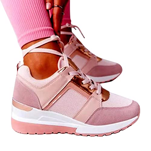 ORANDESIGNE Damen Freizeitschuhe Mode Keilabsatz Flache Schuhe Reißverschluss Schnüren Bequeme Damen Sneakers weiblich vulkanisierte Schuhe A Rosa 38 EU von ORANDESIGNE