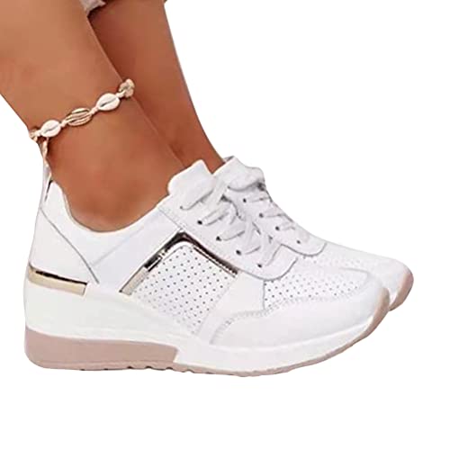 ORANDESIGNE Damen Freizeitschuhe Mode Keilabsatz Flache Schuhe Reißverschluss Schnüren Bequeme Damen Sneakers weiblich vulkanisierte Schuhe A Weiß 35 EU von ORANDESIGNE