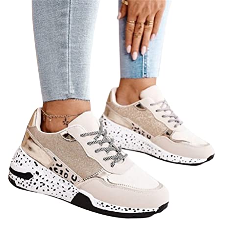 ORANDESIGNE Damen Freizeitschuhe Mode Keilabsatz Flache Schuhe Reißverschluss Schnüren Bequeme Damen Sneakers weiblich vulkanisierte Schuhe C Gold 39 EU von ORANDESIGNE