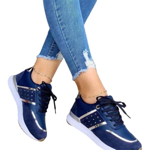 ORANDESIGNE Damen Freizeitschuhe Mode Keilabsatz Flache Schuhe Reißverschluss Schnüren Bequeme Damen Sneakers weiblich vulkanisierte Schuhe D Dunkelblau 38 EU von ORANDESIGNE