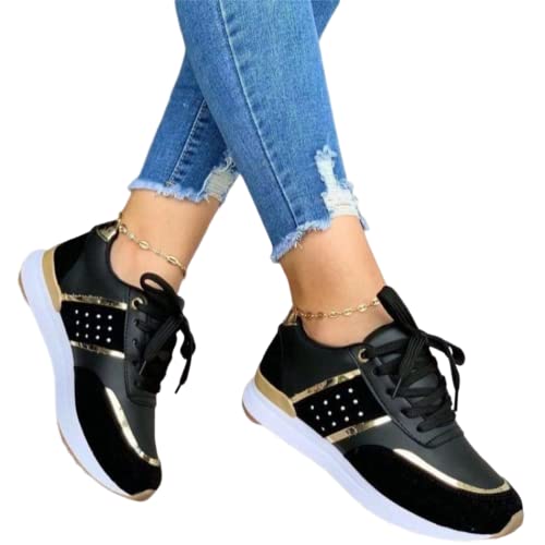 ORANDESIGNE Damen Freizeitschuhe Mode Keilabsatz Flache Schuhe Reißverschluss Schnüren Bequeme Damen Sneakers weiblich vulkanisierte Schuhe D Schwarz 38 EU von ORANDESIGNE