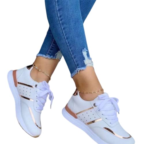 ORANDESIGNE Damen Freizeitschuhe Mode Keilabsatz Flache Schuhe Reißverschluss Schnüren Bequeme Damen Sneakers weiblich vulkanisierte Schuhe D Weiß 37 EU von ORANDESIGNE