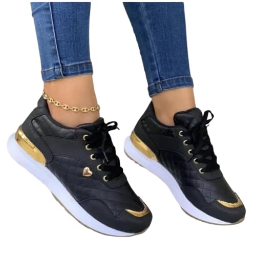 ORANDESIGNE Damen Freizeitschuhe Mode Keilabsatz Flache Schuhe Reißverschluss Schnüren Bequeme Damen Sneakers weiblich vulkanisierte Schuhe E Schwarz 42 EU von ORANDESIGNE