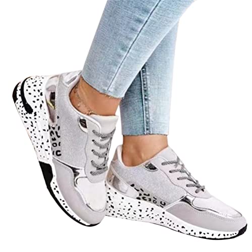 ORANDESIGNE Damen Freizeitschuhe Mode Keilabsatz Flache Schuhe Schnüren Bequeme Damen Sneakers Weiblich Plattform Schuhe Laufschuhe Sommerschuhe C Silber 42 EU von ORANDESIGNE