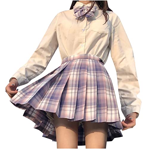 ORANDESIGNE Damen Gefaltete Skater Tennis Schule Rock Hohe Taille Minirock Frauen Mädchen Kariert Kurze Rock Faltenröcke R Violett S von ORANDESIGNE