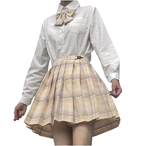 ORANDESIGNE Damen Gefaltete Skater Tennis Schule Rock Hohe Taille Minirock Frauen Mädchen Kariert Kurze Rock Faltenröcke S Gelb XXL von ORANDESIGNE