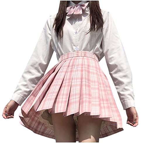 ORANDESIGNE Damen Gefaltete Skater Tennis Schule Rock Hohe Taille Minirock Frauen Mädchen Kariert Kurze Rock Faltenröcke S Rosa S von ORANDESIGNE