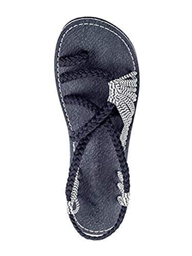 ORANDESIGNE Damen Geflochtene Sandalen Sommer Gladiator Schuhe Casual Flachen Flip Flops Strand Zehentrenner Sandalen Schwarz Weiß EU 38 von ORANDESIGNE