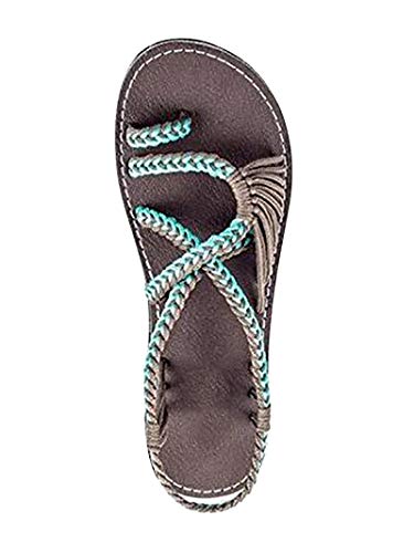 ORANDESIGNE Damen Geflochtene Sandalen Sommer Gladiator Schuhe Casual Flachen Flip Flops Strand Zehentrenner Sandalen X Grün EU 43 von ORANDESIGNE