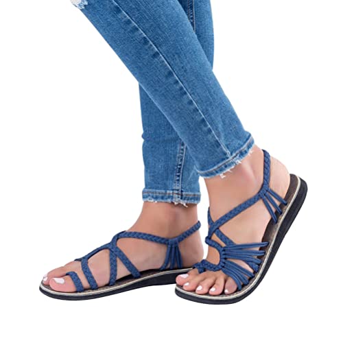 ORANDESIGNE Damen Geflochtene Sandalen Sommer Gladiator Schuhe Casual Flachen Flip Flops Strand Zehentrenner Sandalen von ORANDESIGNE