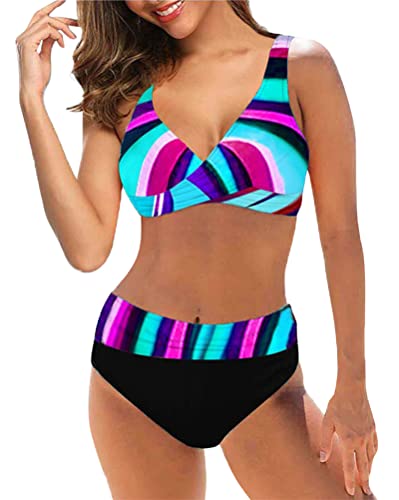 ORANDESIGNE Damen Gepunktetes Bikini Neckholder Sexy Badeanzug mit Cups Bauchweg Bademode Damen Bikini mit Tanga High Waist Bikini Triangel Push Up Sexy Gepolstert Swimsuit O Rosa M von ORANDESIGNE