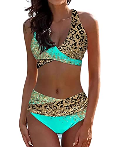 ORANDESIGNE Damen Gepunktetes Bikini Neckholder Sexy Badeanzug mit Cups Bauchweg Bademode Damen Bikini mit Tanga High Waist Bikini Triangel Push Up Sexy Gepolstert Swimsuit R Grün XL von ORANDESIGNE