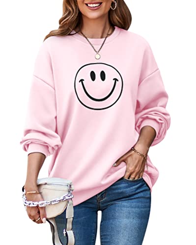 ORANDESIGNE Damen Good Vibes Sweatshirt Buchstaben Druck Langarm Rundhals Pullover Bauchfrei Warm Pulli Oversized Casual Bequem Teenager Mädchen Hoodie Sportbekleidung C Rosa XXL von ORANDESIGNE