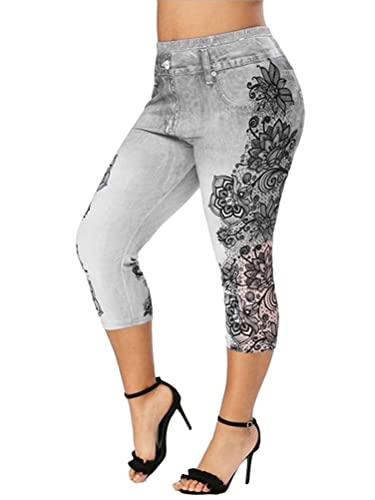 ORANDESIGNE Damen Gym Leggins Hohe Taille Push Up Leggings Fitnesshose Sport Bedruckte Leggings High Waist Booty Leggings Für Sport Alltag A Grau XL von ORANDESIGNE