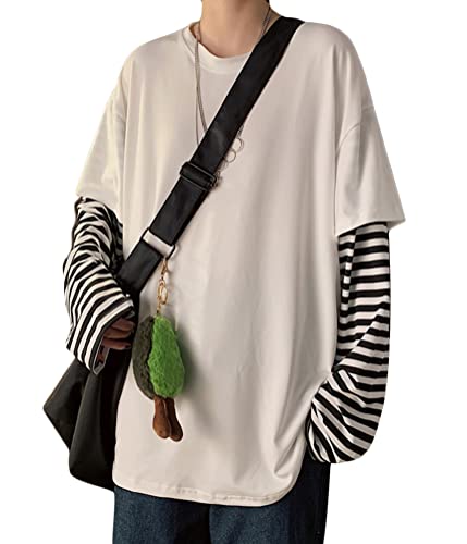 ORANDESIGNE Damen Harajuku Überdimensioniert Streifen Lässig Lange Ärmel Crewneck T-Shirt Tops G Weiß M von ORANDESIGNE