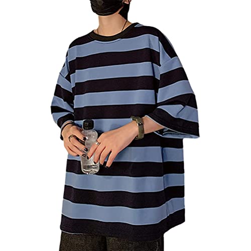 ORANDESIGNE Damen Harajuku Überdimensioniert Streifen Lässig kurzen Ärmel Crewneck T-Shirt Tops I Dunkelblau M von ORANDESIGNE