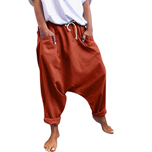 ORANDESIGNE Damen Haremshose Aladinhose Yoga Pumphose Baggy Ballon Jogginghose Hippie Hose Sommerhosen Bequem Loose Einfarbig Freizeithose Mit Kordelzug Orange X-Large von ORANDESIGNE