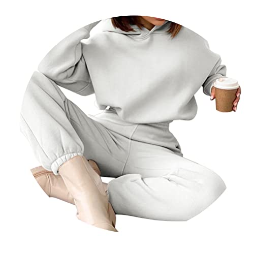 ORANDESIGNE Damen Hausanzug mit Kapuze 2 Teile Herbst Buchstaben Druck Langarm Trainingsanzug Frau Lose Jogginganzug Kapuzenpullover Jogginghose für Damen Yoga Gym B Weiß XS von ORANDESIGNE