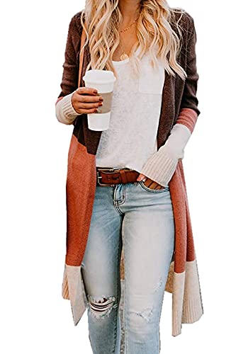 ORANDESIGNE Damen Herbst Strickjacke Casual Gestreift Cardigan Bunt Outwear Lose Strickpullover Langarm Coat B Kaffee 34 von ORANDESIGNE