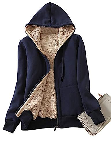 ORANDESIGNE Damen Herbst Winter Outing Stil Frauen Warm Reißverschluss Clubbing Dating Elegante Hoodies Sweatshirt Langen Mantel Jacke Tops Outwear Hoodie Outwear Kapuzenpullover Blau DE 36 von ORANDESIGNE