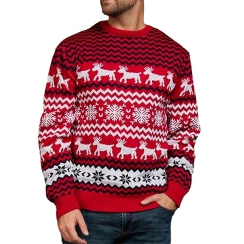 ORANDESIGNE Damen Herren Weihnachtspullover Lustig Weihnachtspulli Ugly Christmas Sweater Rundhals Strickpullover mit Reindeer Unisex Weihnachts Pullover Familie A Rot (Herren) L von ORANDESIGNE