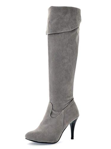 ORANDESIGNE Damen High Heels Plateau Stiefel mit hohen Absätzen Stöckelschuhe Elegante Stiefel mit Strasssteinen Gürtelschnalle A Grau 45 EU von ORANDESIGNE