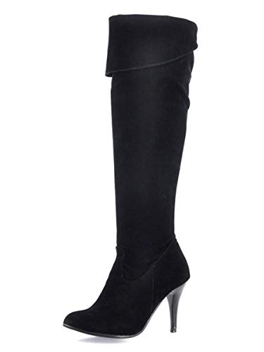 ORANDESIGNE Damen High Heels Plateau Stiefel mit hohen Absätzen Stöckelschuhe Elegante Stiefel mit Strasssteinen Gürtelschnalle A Schwarz 45 EU von ORANDESIGNE